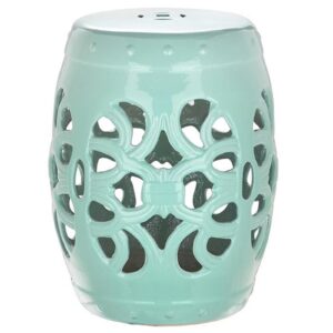 fairah decorative ceramic garden stool, glazed hollow ceramic drum stool, suitable for living room, balcony, garden, etc (color : green)