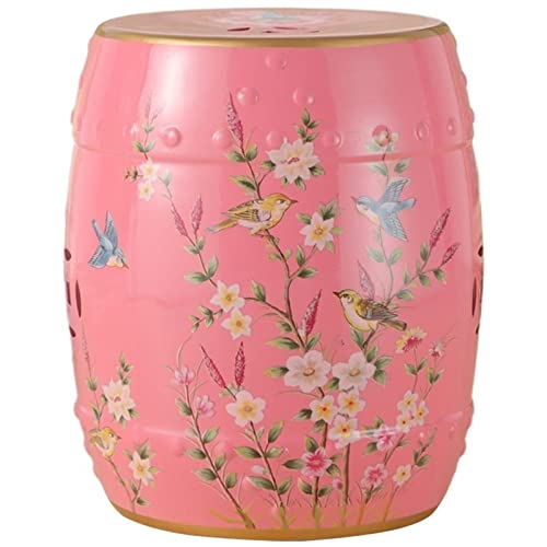 JCAKES Decorative Ceramic Garden Stool, Glazed Flower and Bird Shoe Changing Stool for Living Room, Balcony, Garden, Etc. (Color : Pink)