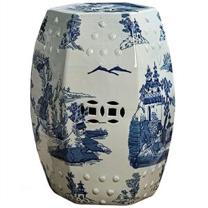 kiroja decorative ceramic garden stool, glazed hollow landscape celadon shoe-changing stool drum stool, suitable for outdoor garden, living room, terrace, etc.