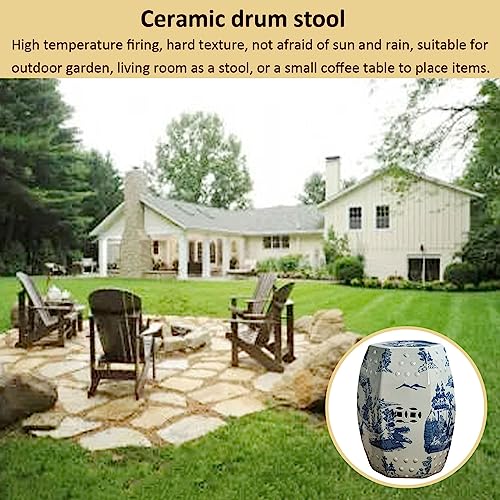 KIROJA Decorative Ceramic Garden Stool, Glazed Hollow Landscape Celadon Shoe-Changing Stool Drum Stool, Suitable for Outdoor Garden, Living Room, Terrace, Etc.