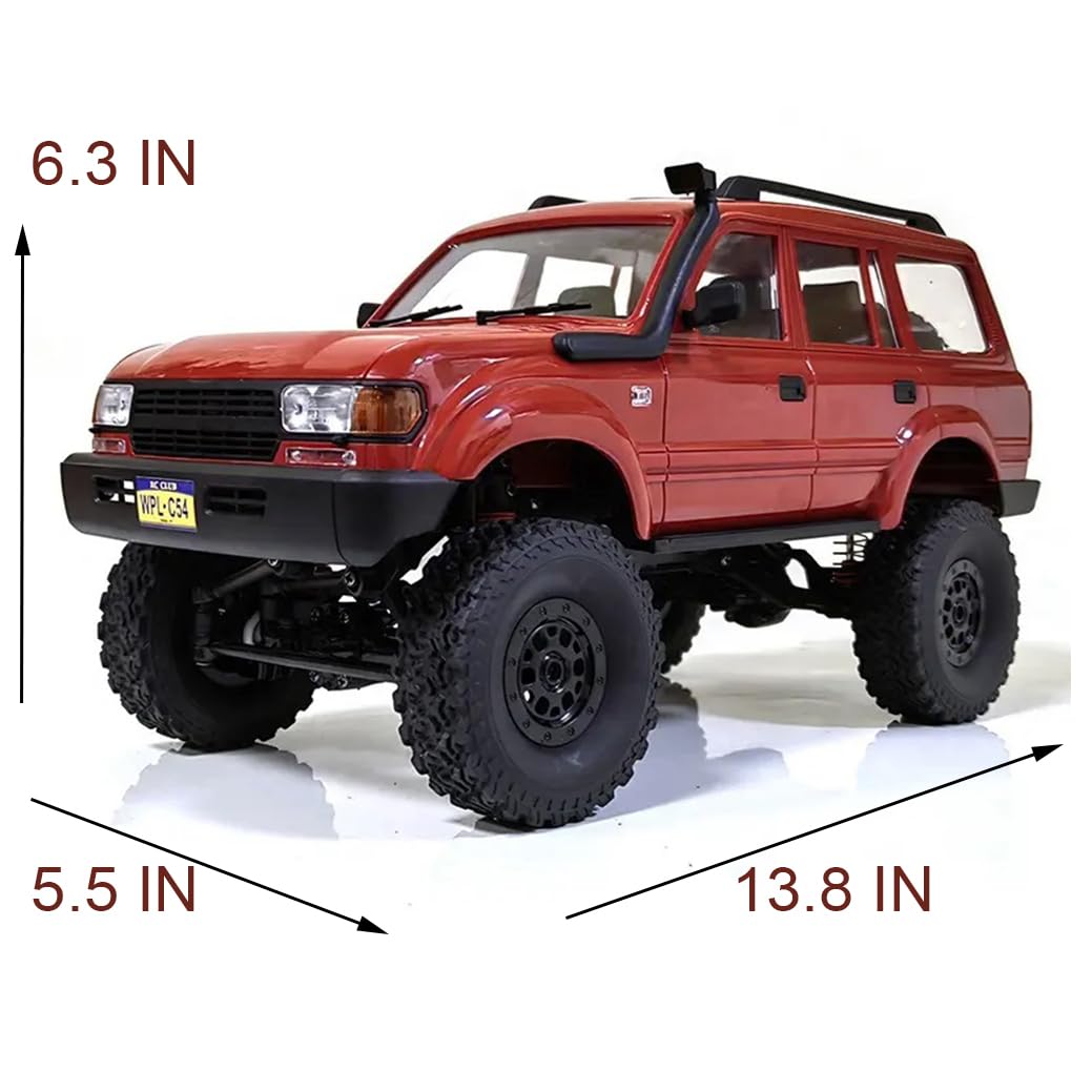 RC Rock Crawler 4x4 RC Truck WPL C54 1/16 RC Crawler RTR Remote Control Truck Off Road 2.4G All Terrain with Proportional Steering 260 Motor, New Gearbox, Upgraded Chasis and Shock