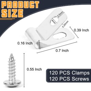 120 Pcs Fence Wire Clamps Stainless Steel Fencing Mounting Clips with120 Pcs Stainless Steel Screws for 12-16 Gauge Welded Wire to Wood, Metal or Vinyl Fence(x120 Kit)