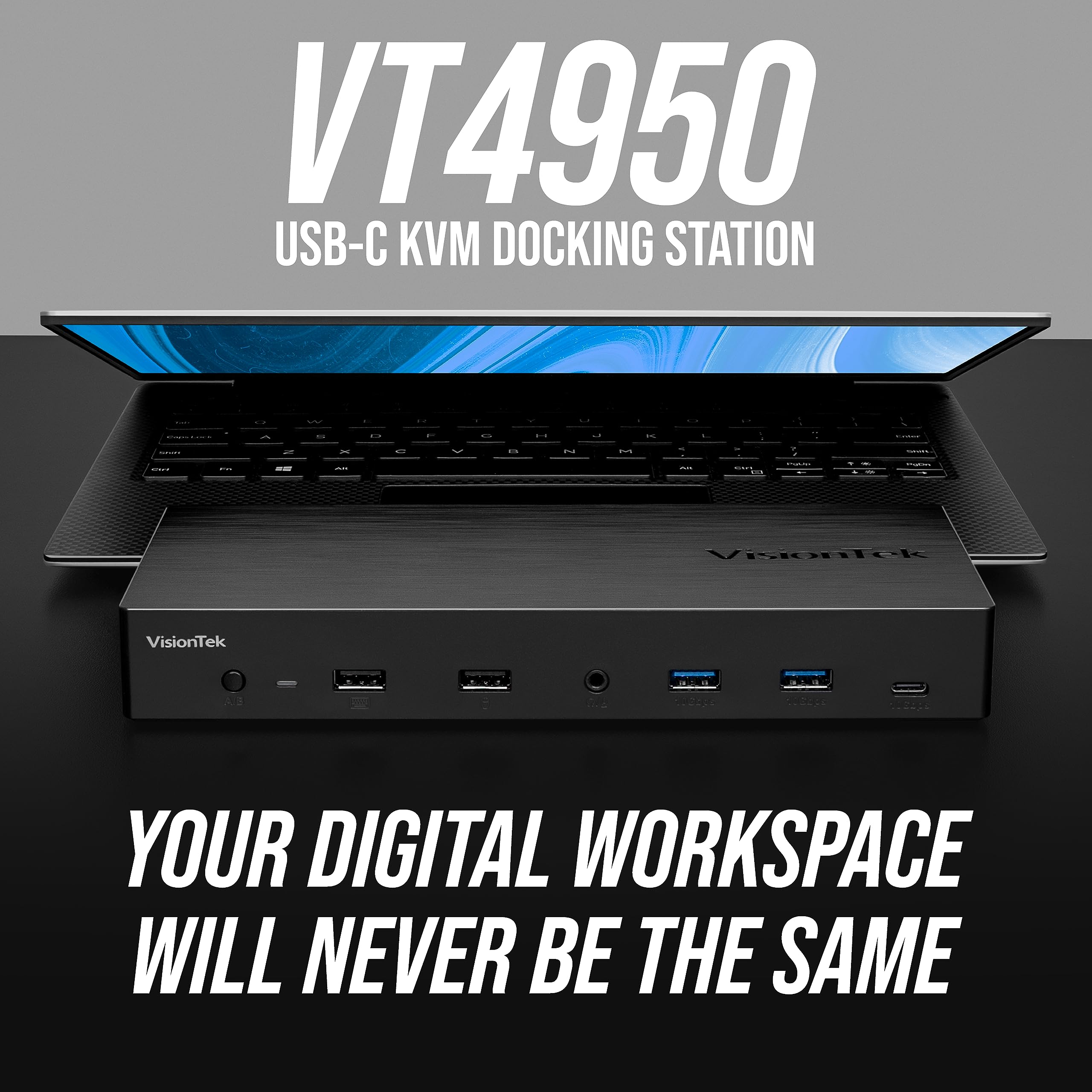 VisionTek VT4950 USB C KVM Docking Station - 1x HDMI, 2x DP, 4x USB, 1x USB-C, Audio, Ethernet, 100W PD to Each Host for Windows/MacOS