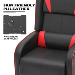 MoNiBloom Recliner Chair for Living Room Massage PU Leather Recliner Sofa, Adjustable Gaming Recliner Reading Chair Home Theater Seating with Foot Rest, Padded Backrest and Thick Seat Cushion, Red