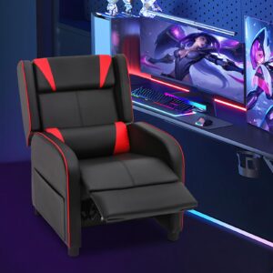 MoNiBloom Recliner Chair for Living Room Massage PU Leather Recliner Sofa, Adjustable Gaming Recliner Reading Chair Home Theater Seating with Foot Rest, Padded Backrest and Thick Seat Cushion, Red