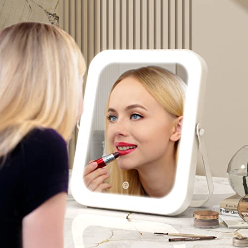 ROLOVE 8"x10" Lighted Vanity Mirror, Makeup Mirror with Light, Dimmable Touch Screen, Portable Travel Mirror with U-Shaped Bracket, Cosmetic Mirror with Lights for Makeup Desk ＆ Dressing Room