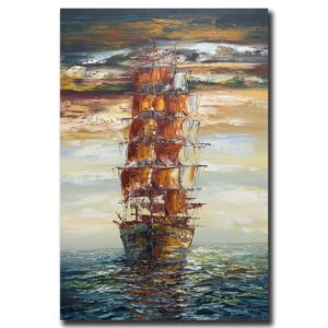 V-inspire Art,24x36 Inch Modern Abstract Hand painted Sailboat Oil Paintings Acrylic Painted Canvas Wall Art Decor for Living room Bedroom Dining room Artwork for Home Walls