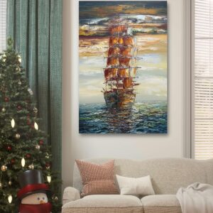 V-inspire Art,24x36 Inch Modern Abstract Hand painted Sailboat Oil Paintings Acrylic Painted Canvas Wall Art Decor for Living room Bedroom Dining room Artwork for Home Walls