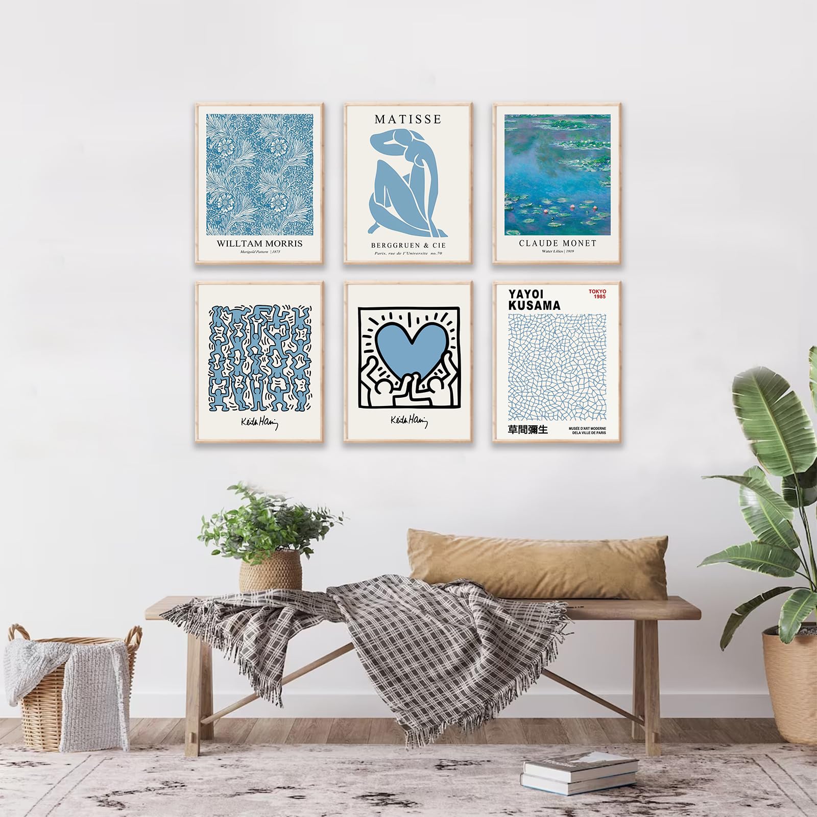 Matisse Wall Art Prints Set of 6, Abstract Blue Matisse Wall Art Exhibition Posters, Modern Blue Matisse Print William Morris Painting Yayoi Kusama Poster Claude Monet Prints, Boho Canvas Art Prints