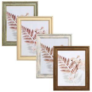 11x14 picture frame, set of 4 tempered glass with vintage wood grain, farmhouse rustic frames, suitable for tabletop display and wall hanging.