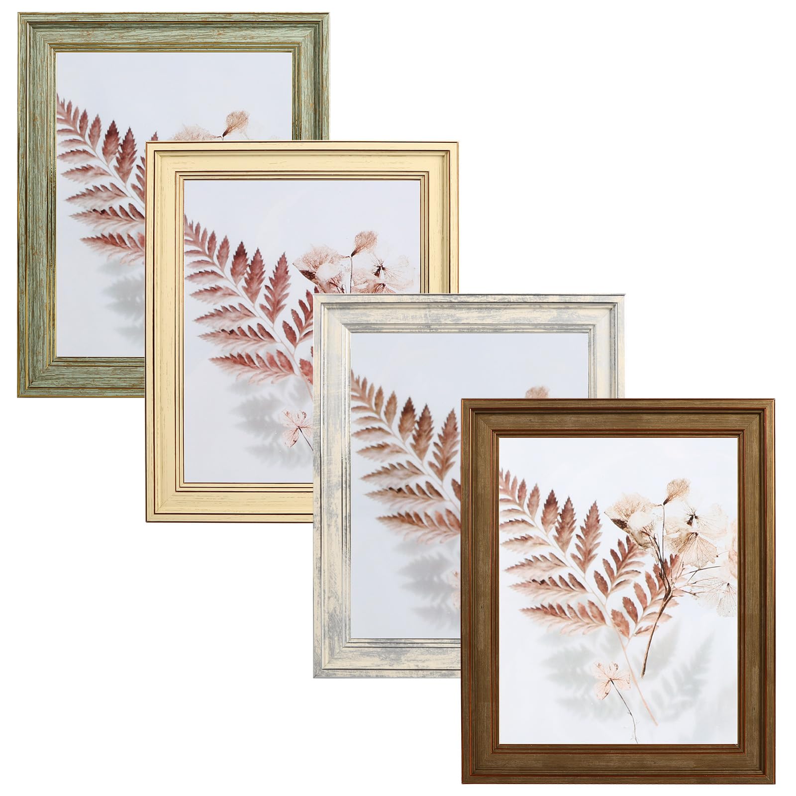 11x14 Picture Frame, set of 4 Tempered Glass with Vintage Wood Grain, Farmhouse Rustic Frames, suitable for Tabletop Display and Wall Hanging.