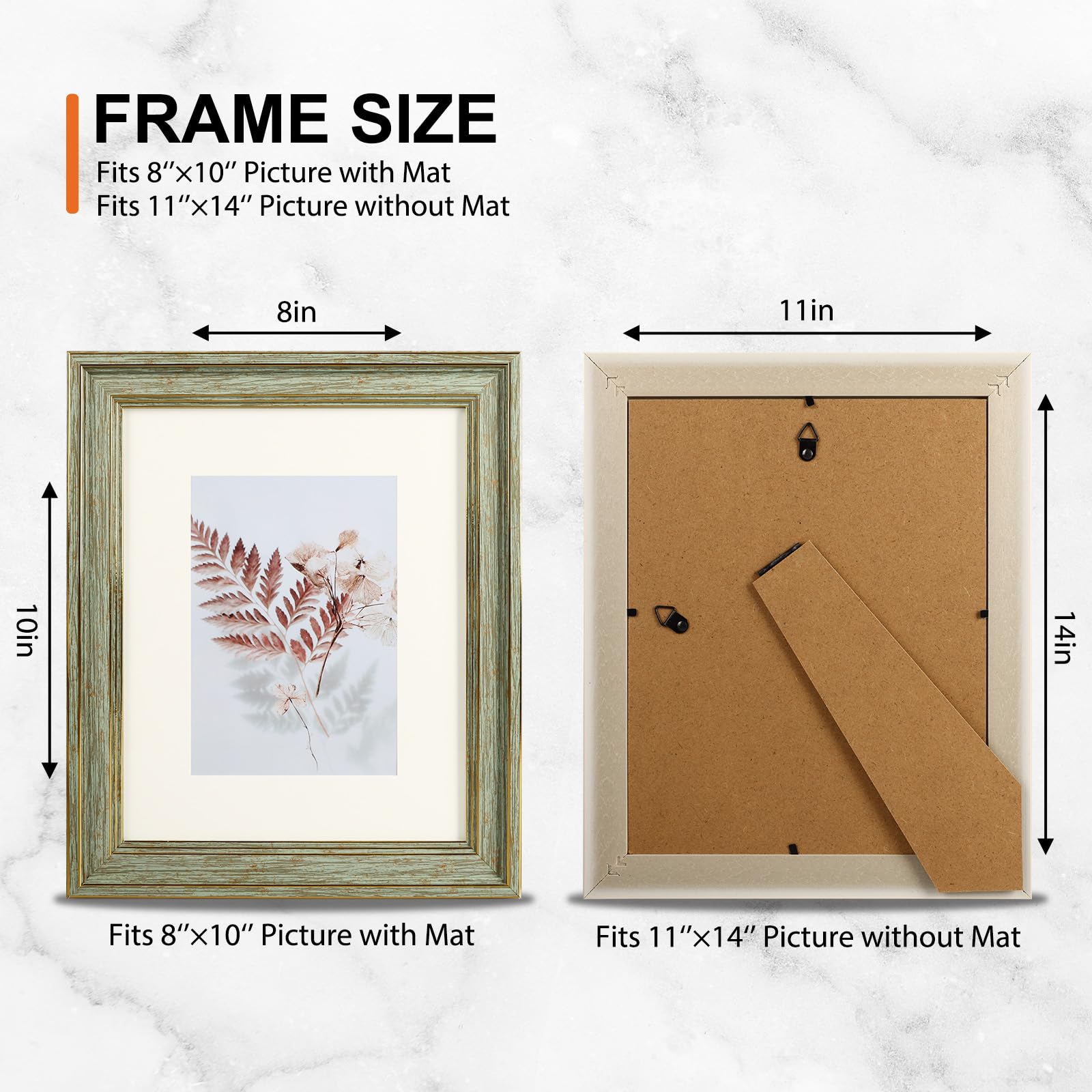 11x14 Picture Frame, set of 4 Tempered Glass with Vintage Wood Grain, Farmhouse Rustic Frames, suitable for Tabletop Display and Wall Hanging.