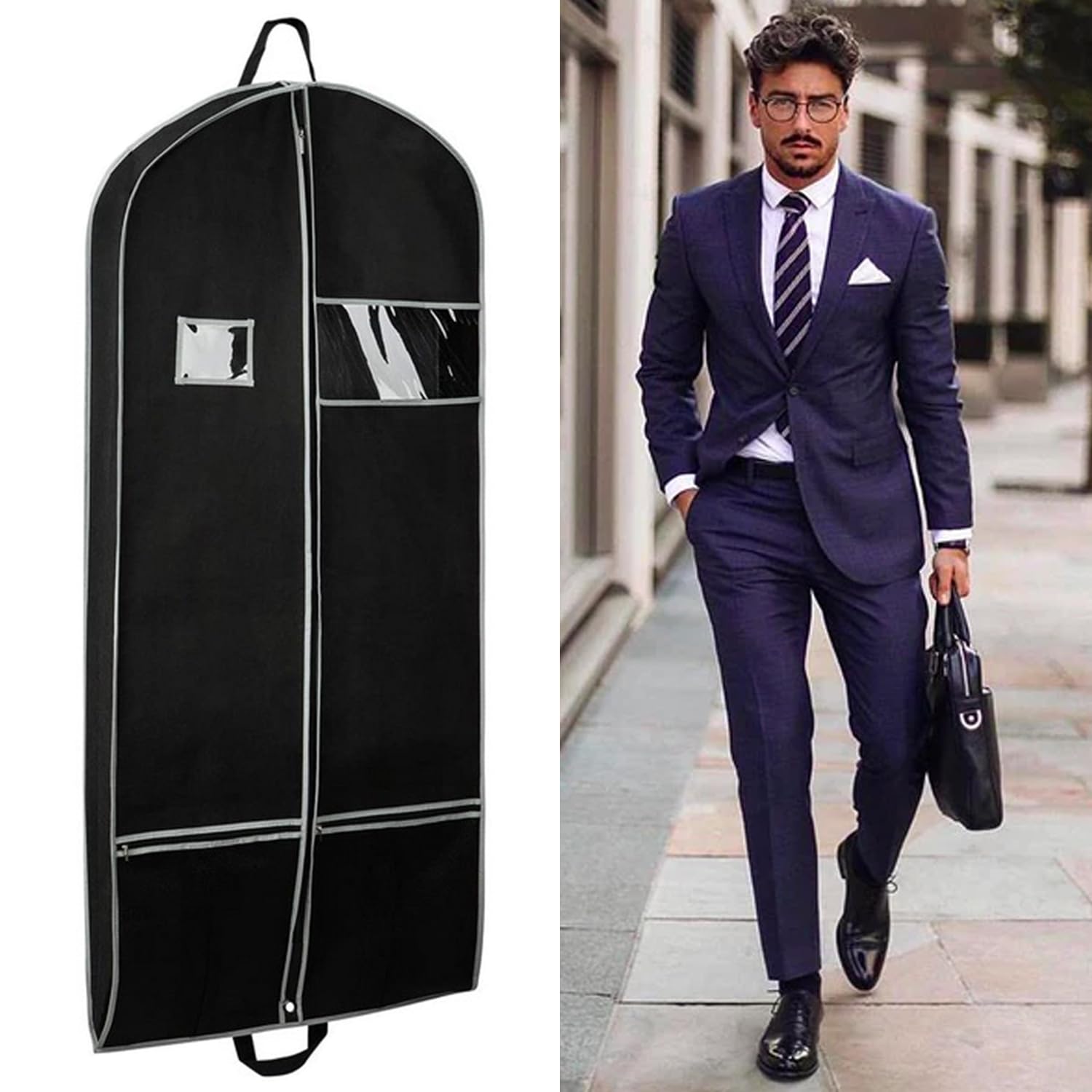 AIDBUCKS Garment Bag (43" * 24" * 4") with Pocket and Handles 1 Piece Large Garment Covers Breathable Clothes Protector Suit Long-Term Storage Of Jacket Coat Dresses, Black