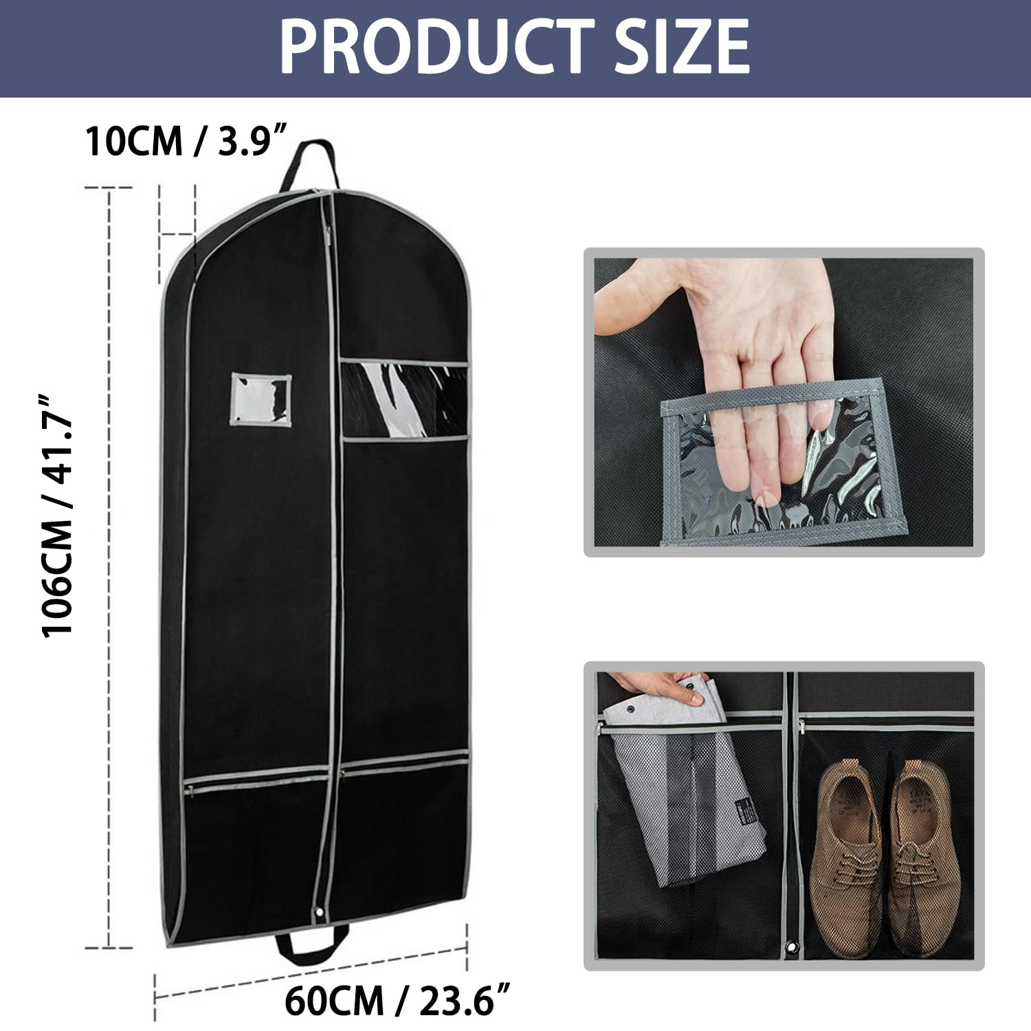 AIDBUCKS Garment Bag (43" * 24" * 4") with Pocket and Handles 1 Piece Large Garment Covers Breathable Clothes Protector Suit Long-Term Storage Of Jacket Coat Dresses, Black