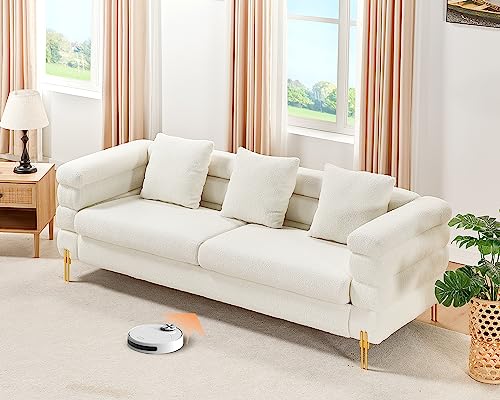 VanAcc Modern Sofa Couch, 24''Extra Deep Seat Sectional Sofa for Living Room, 85 inch Oversized Sofa, 3 Seat Sofa,White