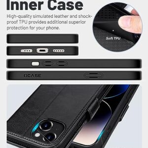 OCASE Compatible with iPhone 15 Wallet Case, PU Leather Flip Folio Case with Card Holders RFID Blocking Kickstand [Shockproof TPU Inner Shell] Phone Cover 6.1 Inch 2023, Black