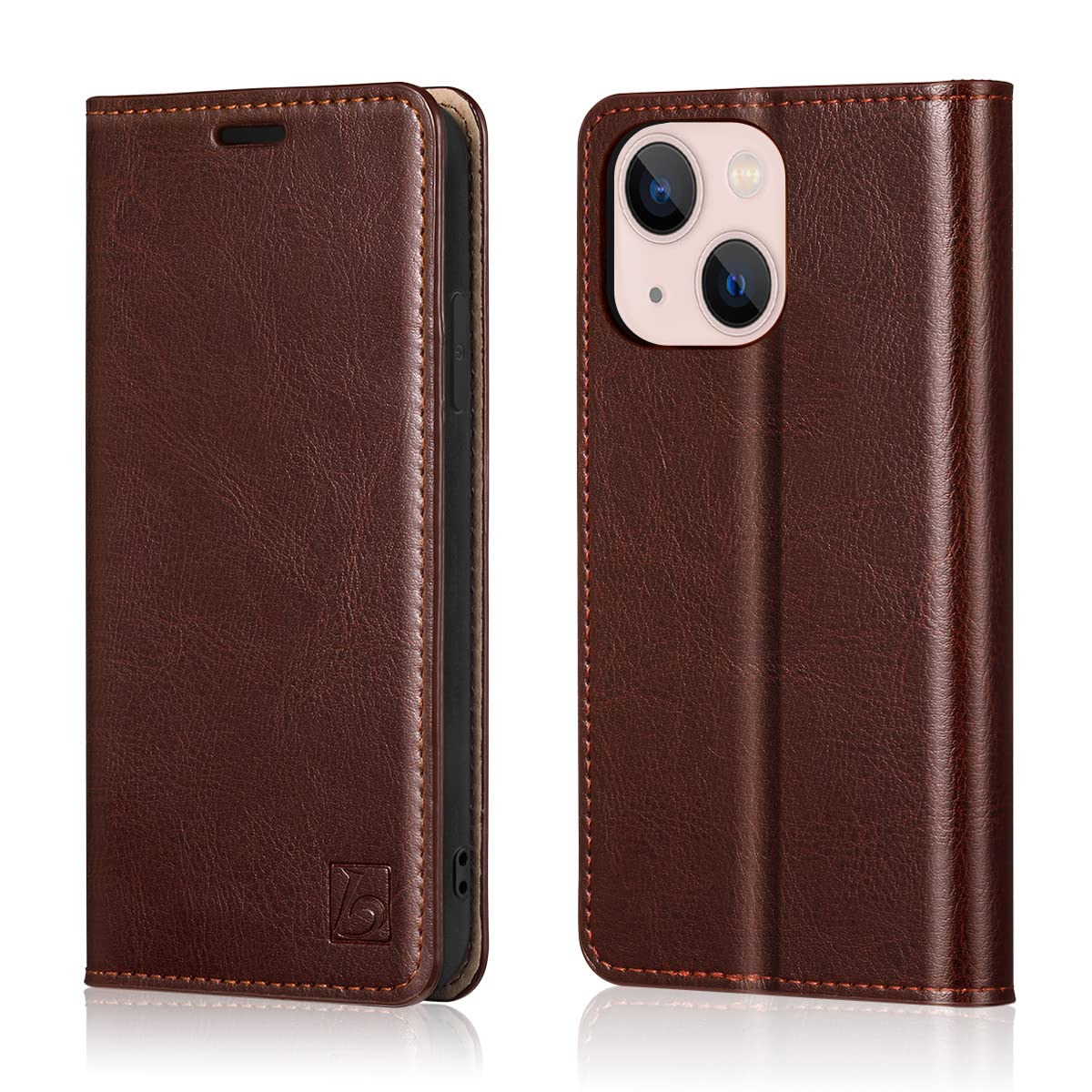 Belemay Compatible with iPhone 15 Plus Case Wallet-Genuine Leather-RFID Blocking Card Holders-ShockPlusof TPU Shell-Kickstand-Durable Flip Cover Book Folding Phone Case Women Men (6.7-inch) Brown