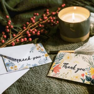 HISDEAR Thank You Cards with Envelopes and Stickers, 100 Pcs Painted Florals Design for Wedding Baby Shower Business Bridal Showers (4 X 6 Inch)