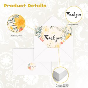 HISDEAR Thank You Cards with Envelopes and Stickers, 100 Pcs Painted Florals Design for Wedding Baby Shower Business Bridal Showers (4 X 6 Inch)