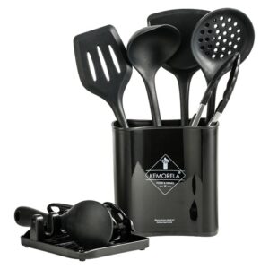 cooking utensils set of 9 - complete kitchen utensils for cooking with storage box & spoon holder - durable and nonstick cookware-cooking tools (black-a)