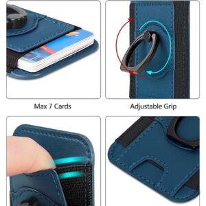 ExtreLife Upgraded for Magsafe Wallet, Strongest Magnetic Wallet, for iPhone Wallet Magsafe with Ring Grip, Magnetic Card Holder Wallet for iPhone 15/14/13/12 Series, Fit 7 Cards, Vegan Leather, Blue