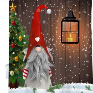 PAOPOED Christmas Gnome Shower Curtains for Bathroom, Merry Christmas Batherroom Curtain for Restroom, Funny Santa Claus Fabric shower curtain set Bathroom Deco with Hooks 72 x 72 Inches