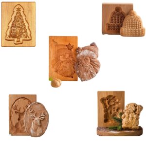 Wooden Cookie Molds for Baking, Wood Springerle Cookie Cutter Carved for Christmas,Halloween,Easter,Cookie Presses Stamps for Kitchen DIY and Family Gatherings