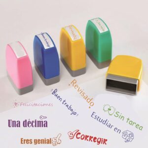 6 Pcs Teacher Stamps for Grading Classroom, Rectangular Self Inking Stamps Set, Motivational Encouraging Comments Colorful Stamps for Parent Signature School Teacher Review Homework Reward Supplies