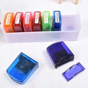 6 Pcs Teacher Stamps for Grading Classroom, Rectangular Self Inking Stamps Set, Motivational Encouraging Comments Colorful Stamps for Parent Signature School Teacher Review Homework Reward Supplies