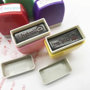 6 Pcs Teacher Stamps for Grading Classroom, Rectangular Self Inking Stamps Set, Motivational Encouraging Comments Colorful Stamps for Parent Signature School Teacher Review Homework Reward Supplies