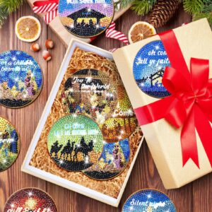 10 Pcs Christianity Christmas Nativity Scene Diamond Art Coasters Kits Jesus Holy Night Art Coaster Birth of Jesus Diamond Art Coasters for Beginners Adults and Kids Craft Supplies Gift