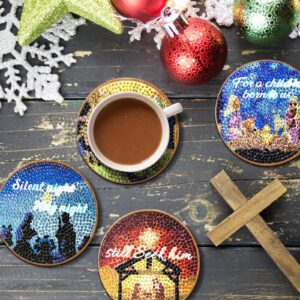 10 Pcs Christianity Christmas Nativity Scene Diamond Art Coasters Kits Jesus Holy Night Art Coaster Birth of Jesus Diamond Art Coasters for Beginners Adults and Kids Craft Supplies Gift