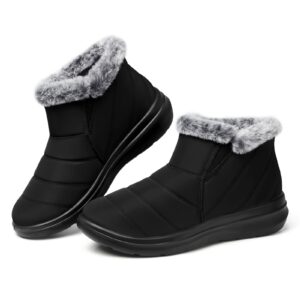 shibever winter waterproof boots for women: snow women ankle black fur lined booties size 9 slip on warm insulated boot