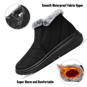 SHIBEVER Winter Waterproof Boots for Women: Snow Women Ankle Black Fur Lined Booties Size 9 Slip On Warm Insulated Boot