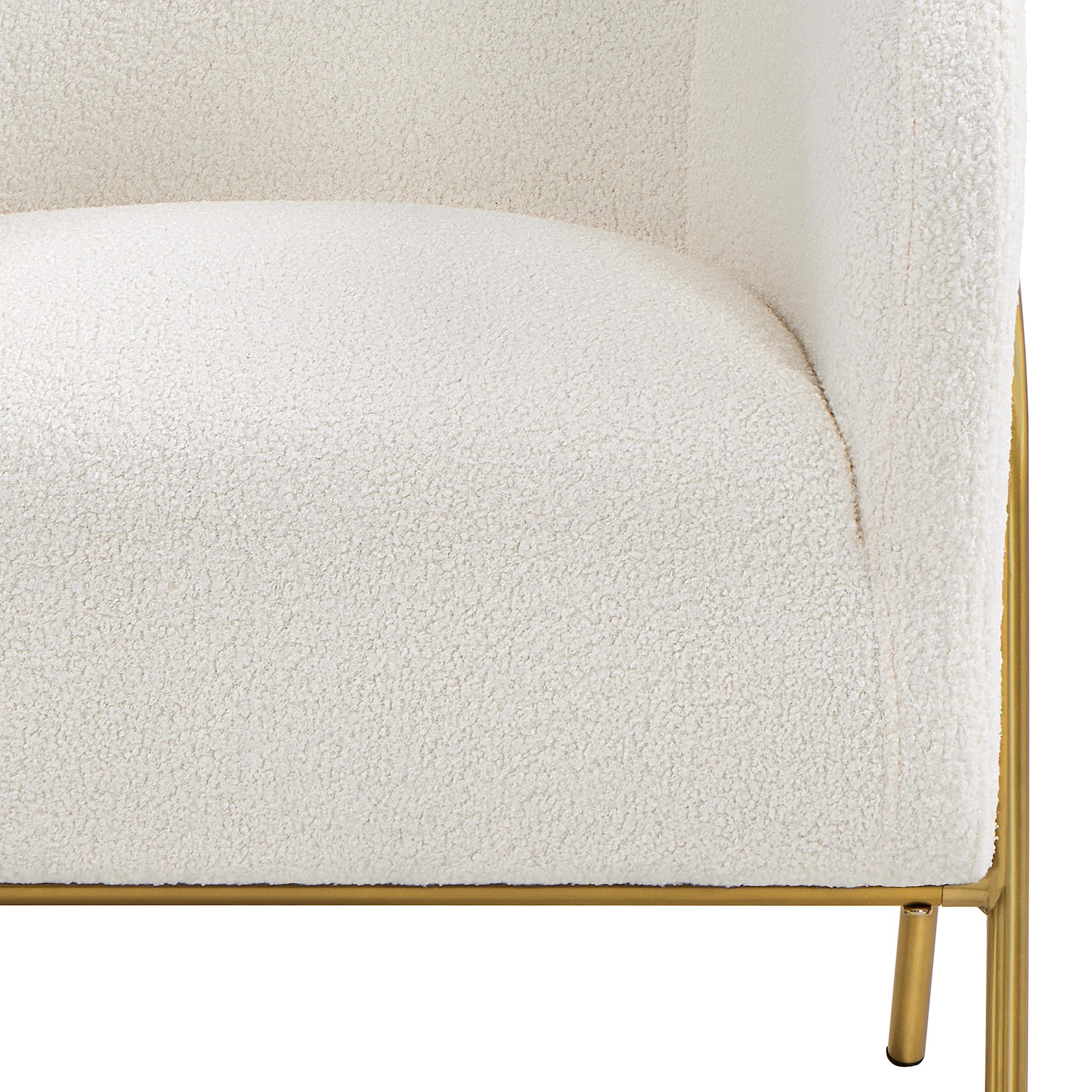 Yaheetech Accent Chair, Modern Barrel Chair, Boucle Fabric Vanity Chair with Golden Legs, Cozy Fuzzy Armchair for Living Room Makeup Room Bedroom Reading Nook Ivory