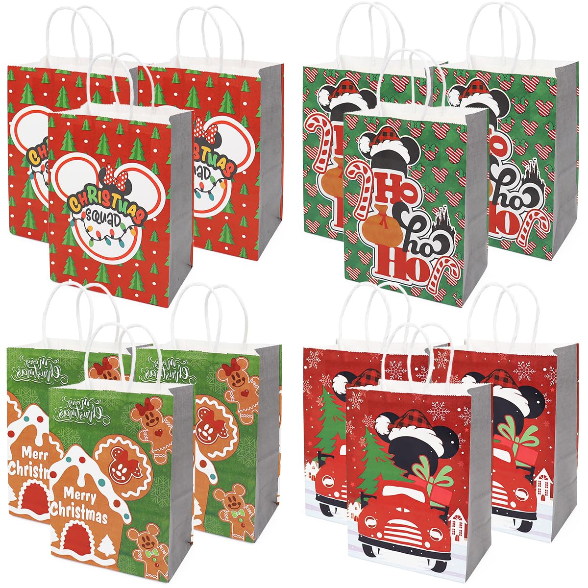 ORNACELE Christmas Gift Bags 12 Count Assorted Styles Bags Xmas Small Kraft Paper Bags with Handles Christmas Goodie Bags with Christmas Prints for Xmas Gift Wrapping Christmas Party Supplies