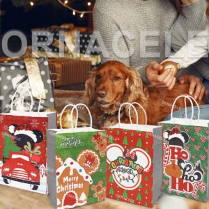 ORNACELE Christmas Gift Bags 12 Count Assorted Styles Bags Xmas Small Kraft Paper Bags with Handles Christmas Goodie Bags with Christmas Prints for Xmas Gift Wrapping Christmas Party Supplies