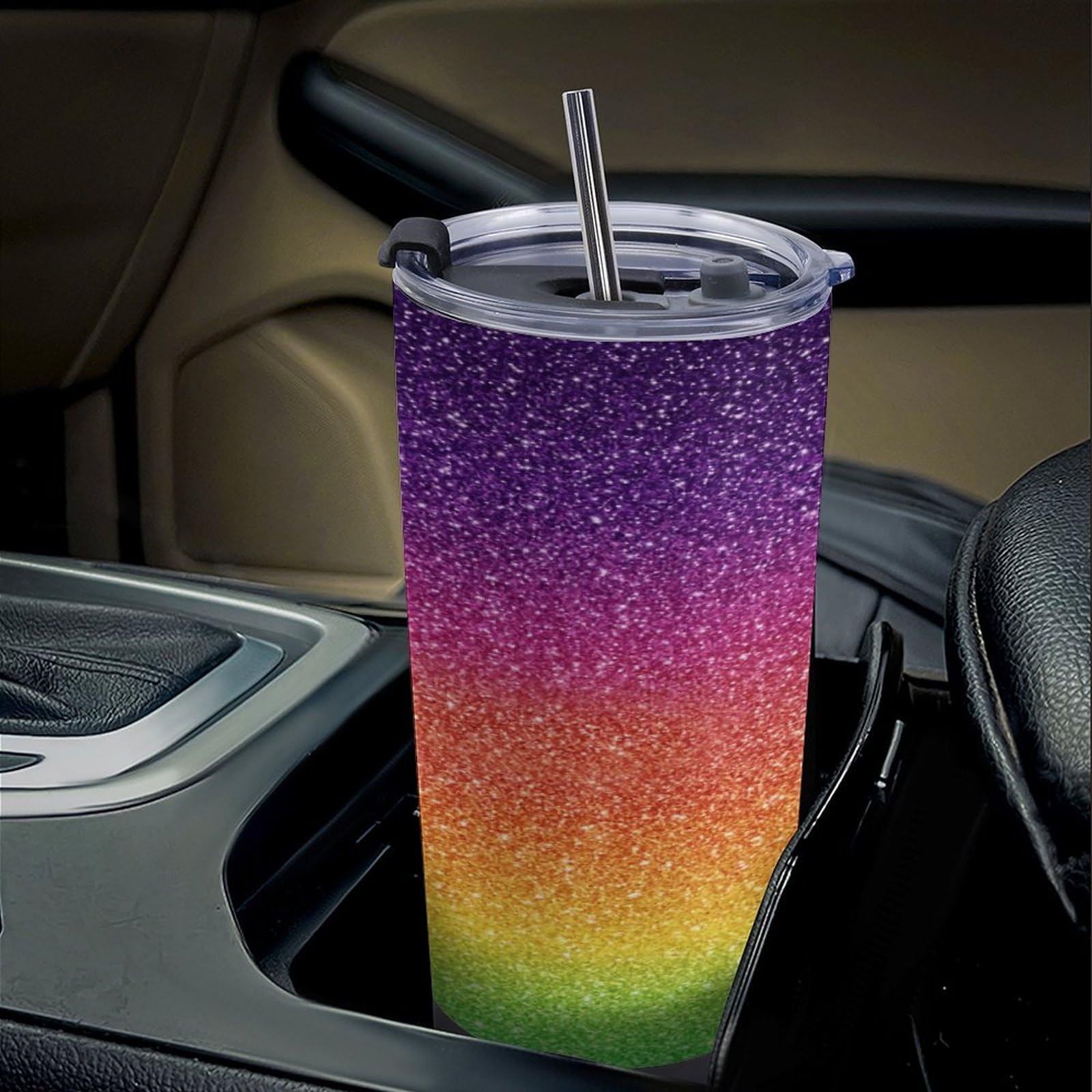 20 Oz Coffee Travel Tumbler Insulated Coffee Mug with Leakproof Lid Color Glitter Double Wall Vacuum Insulated Tumbler for Coffee Tea & Drinks Fit in Car Cup Holder BPA Free Ideal for Work Driving