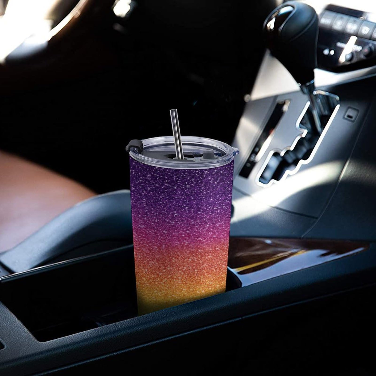 20 Oz Coffee Travel Tumbler Insulated Coffee Mug with Leakproof Lid Color Glitter Double Wall Vacuum Insulated Tumbler for Coffee Tea & Drinks Fit in Car Cup Holder BPA Free Ideal for Work Driving