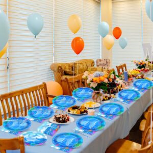 96 Pcs Dolphin Theme Party Supplies Set Ocean Dolphin Plates and Napkins Disposable Tableware Under the Sea Birthday Decorations Favors for Baby Shower for 24 Guests