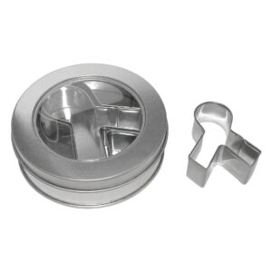 cookie cutters with slip cover storage tin, support ribbon cutters in 3 different sizes - perfect for baking enthusiasts.