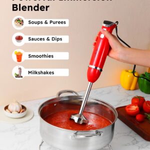 Sangcon Immersion Blender Handheld, 3-in-1 Hand Blender Electric, 400W Handheld Blender, Stainless Steel Blade Stick Blender with Whisk, Milk Frother Attachments - Red