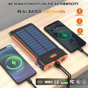 Solar Charger Power Bank, Hand Crank Flashlight QC3.0 Fast Charge External Battery Pack Power Bank with hook up