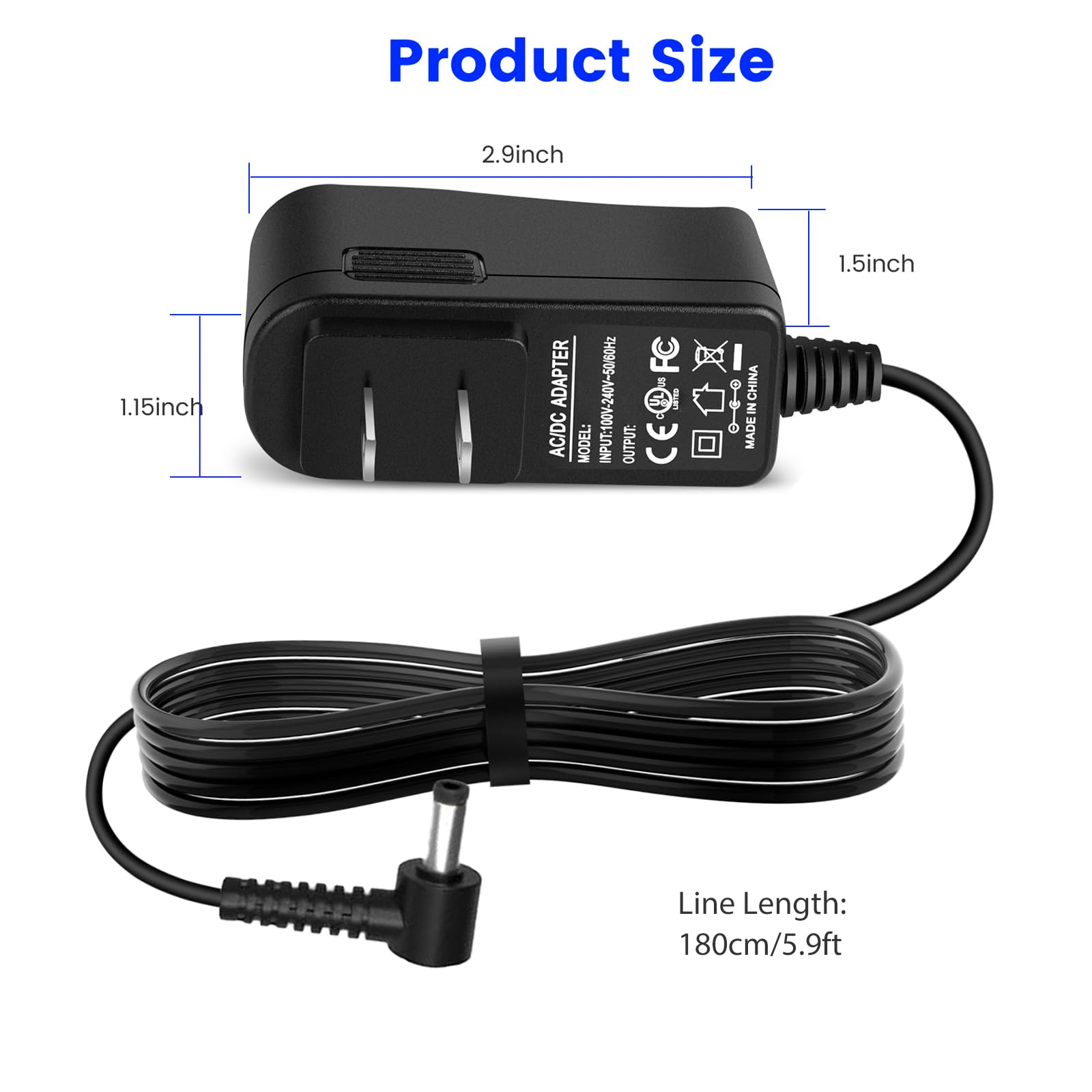 9.5V Charger for Casio Piano Keyboard SA76 SA77 SA46 CTK-2080 CTK-2550 CTK-3200 Piano Keyboard Replacement for Casio ADE95100LU Power Cord Adapter