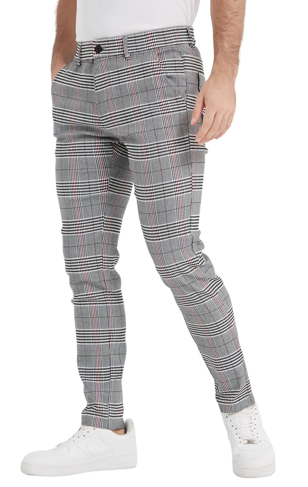 Plaid&Plain Men's Plaid Pants Skinny Dress Pants for Men Skinny Chino Pants Men 7301 Plaid-11-28X30