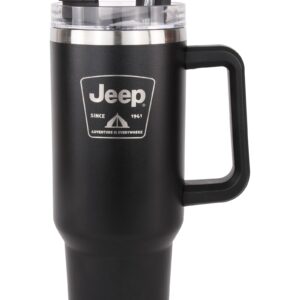 Jeep Adventure is Everywhere Since 1941 Tent Badge Logo 40 oz Insulated Travel Mug Tumbler with Handle | Double Wall Vacuum Sealed Stainless Steel Cup w/Straw and Lid (Black)