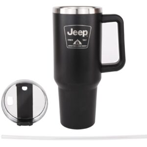 Jeep Adventure is Everywhere Since 1941 Tent Badge Logo 40 oz Insulated Travel Mug Tumbler with Handle | Double Wall Vacuum Sealed Stainless Steel Cup w/Straw and Lid (Black)