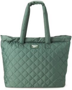 reebok women's puffer tote bag - carry on sports gym shoulder bag - lightweight casual purse, size one size, trek green