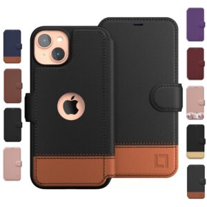 iphone 15 wallet case for women and men, case with card holder [slim & protective] for apple 15 (6.1”), vegan leather i-phone cover, cute phone case, black & brown, sandy night