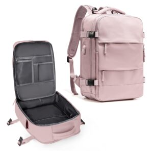 coowoz large travel backpack for women men,carry on backpack flight approved,hiking backpack waterproof outdoor rucksack casual daypack fit 15.6 inch laptop shoes compartment (pink purple-l)